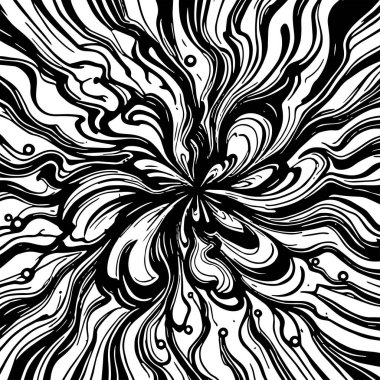 Soyut Girdap Akımı - Siyah ve Beyaz Vektör Sanat Arkaplanı. Dinamik Girdap Vuruşları - Tek Renkli Soyut Vektör Tasarımı. Sıvı Hareketleri - Minimalist Siyah ve Beyaz Vektör Grafiği.