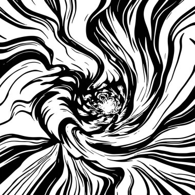 Soyut Girdap Akımı - Siyah ve Beyaz Vektör Sanat Arkaplanı. Dinamik Girdap Vuruşları - Tek Renkli Soyut Vektör Tasarımı. Sıvı Hareketleri - Minimalist Siyah ve Beyaz Vektör Grafiği.