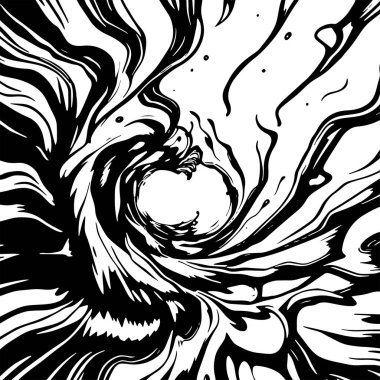 Soyut Girdap Akımı - Siyah ve Beyaz Vektör Sanat Arkaplanı. Dinamik Girdap Vuruşları - Tek Renkli Soyut Vektör Tasarımı. Sıvı Hareketleri - Minimalist Siyah ve Beyaz Vektör Grafiği.