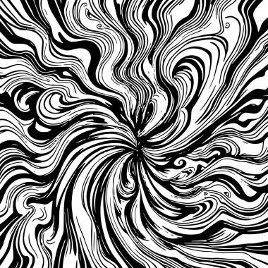 Soyut Girdap Akımı - Siyah ve Beyaz Vektör Sanat Arkaplanı. Dinamik Girdap Vuruşları - Tek Renkli Soyut Vektör Tasarımı. Sıvı Hareketleri - Minimalist Siyah ve Beyaz Vektör Grafiği.