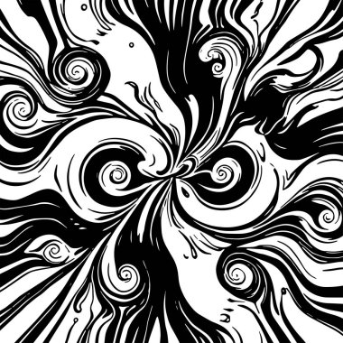 Soyut Girdap Akımı - Siyah ve Beyaz Vektör Sanat Arkaplanı. Dinamik Girdap Vuruşları - Tek Renkli Soyut Vektör Tasarımı. Sıvı Hareketleri - Minimalist Siyah ve Beyaz Vektör Grafiği.