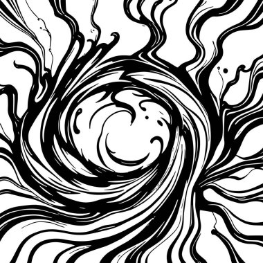 Soyut Girdap Akımı - Siyah ve Beyaz Vektör Sanat Arkaplanı. Dinamik Girdap Vuruşları - Tek Renkli Soyut Vektör Tasarımı. Sıvı Hareketleri - Minimalist Siyah ve Beyaz Vektör Grafiği.