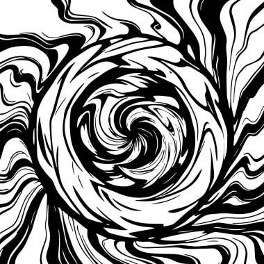 Soyut Girdap Akımı - Siyah ve Beyaz Vektör Sanat Arkaplanı. Dinamik Girdap Vuruşları - Tek Renkli Soyut Vektör Tasarımı. Sıvı Hareketleri - Minimalist Siyah ve Beyaz Vektör Grafiği.