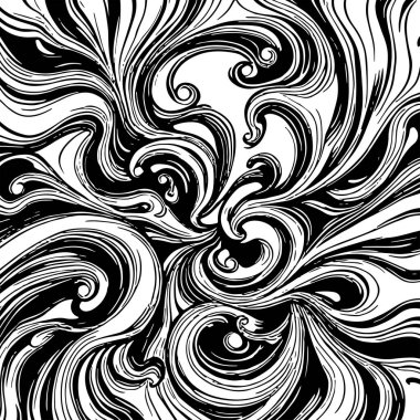 Soyut Girdap Akımı - Siyah ve Beyaz Vektör Sanat Arkaplanı. Dinamik Girdap Vuruşları - Tek Renkli Soyut Vektör Tasarımı. Sıvı Hareketleri - Minimalist Siyah ve Beyaz Vektör Grafiği.