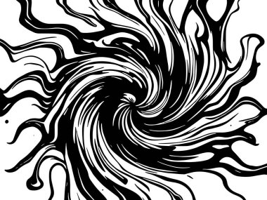 Soyut Girdap Akımı - Siyah ve Beyaz Vektör Sanat Arkaplanı. Dinamik Girdap Vuruşları - Tek Renkli Soyut Vektör Tasarımı. Sıvı Hareketleri - Minimalist Siyah ve Beyaz Vektör Grafiği.