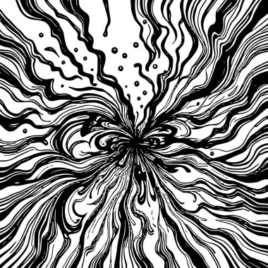 Soyut Girdap Akımı - Siyah ve Beyaz Vektör Sanat Arkaplanı. Dinamik Girdap Vuruşları - Tek Renkli Soyut Vektör Tasarımı. Sıvı Hareketleri - Minimalist Siyah ve Beyaz Vektör Grafiği.