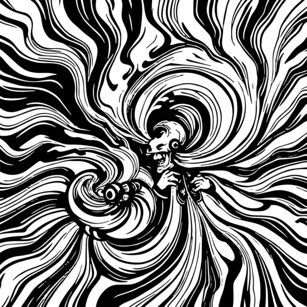 Soyut Girdap Akımı - Siyah ve Beyaz Vektör Sanat Arkaplanı. Dinamik Girdap Vuruşları - Tek Renkli Soyut Vektör Tasarımı. Sıvı Hareketleri - Minimalist Siyah ve Beyaz Vektör Grafiği.