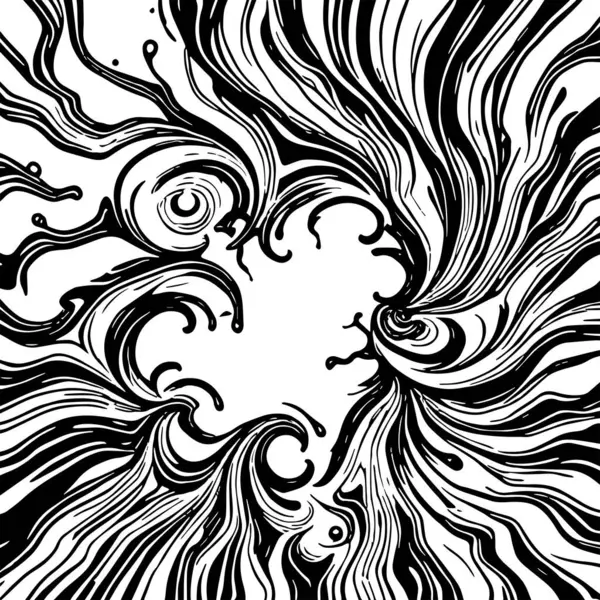 Soyut Girdap Akımı - Siyah ve Beyaz Vektör Sanat Arkaplanı. Dinamik Girdap Vuruşları - Tek Renkli Soyut Vektör Tasarımı. Sıvı Hareketleri - Minimalist Siyah ve Beyaz Vektör Grafiği.