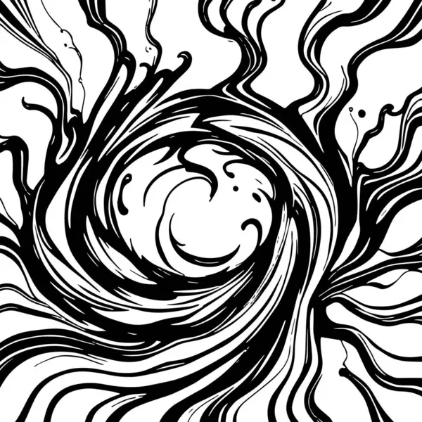 Soyut Girdap Akımı - Siyah ve Beyaz Vektör Sanat Arkaplanı. Dinamik Girdap Vuruşları - Tek Renkli Soyut Vektör Tasarımı. Sıvı Hareketleri - Minimalist Siyah ve Beyaz Vektör Grafiği.