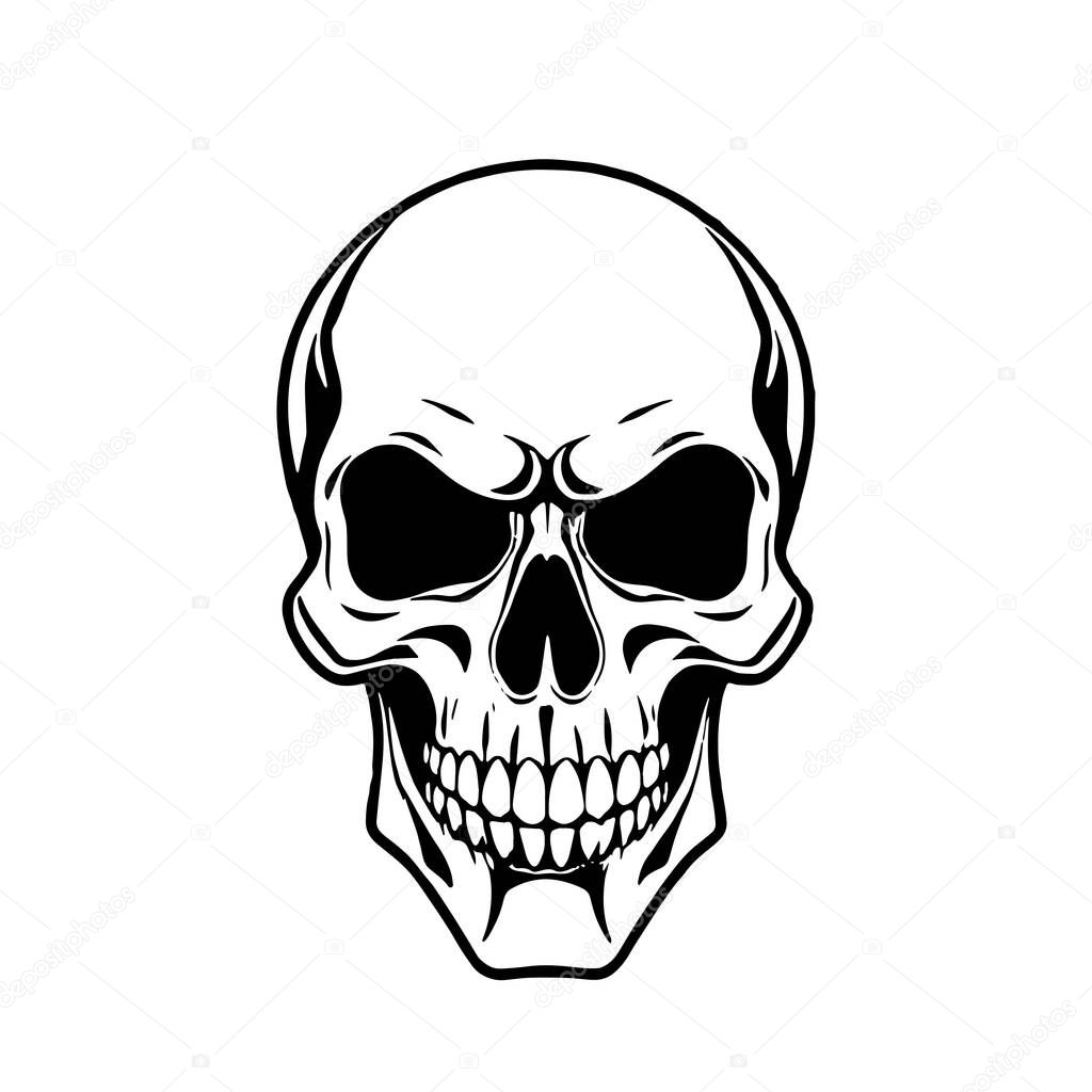 Monochrome Skull Illustration Vector Art. Bold Skull Head Design - BW Vector Illustration. Graphic Skull Artwork - Clean Vector Design. Stylish Skull Vector - Black and White Clip Art.
