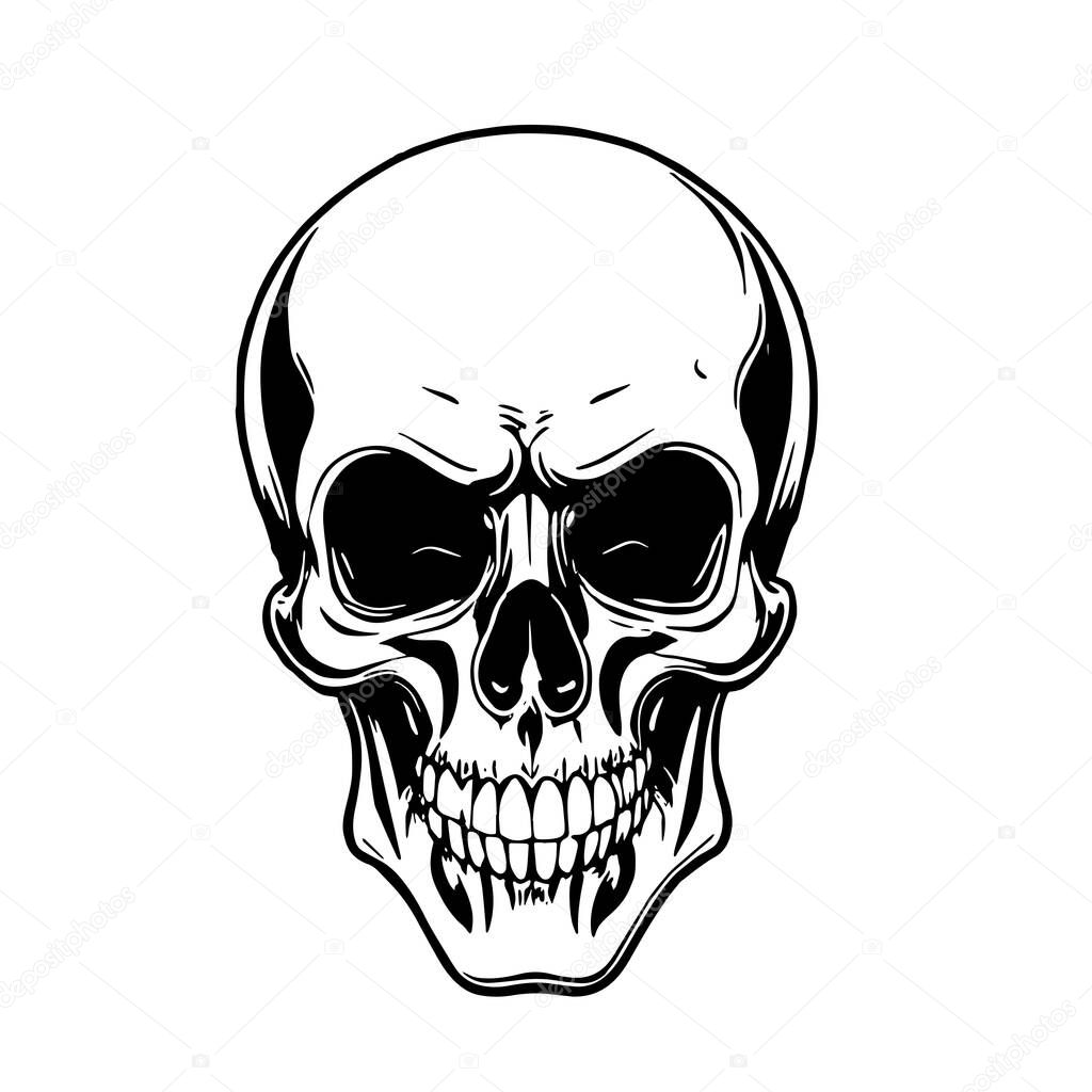 Monochrome Skull Illustration Vector Art. Bold Skull Head Design - BW Vector Illustration. Graphic Skull Artwork - Clean Vector Design. Stylish Skull Vector - Black and White Clip Art.