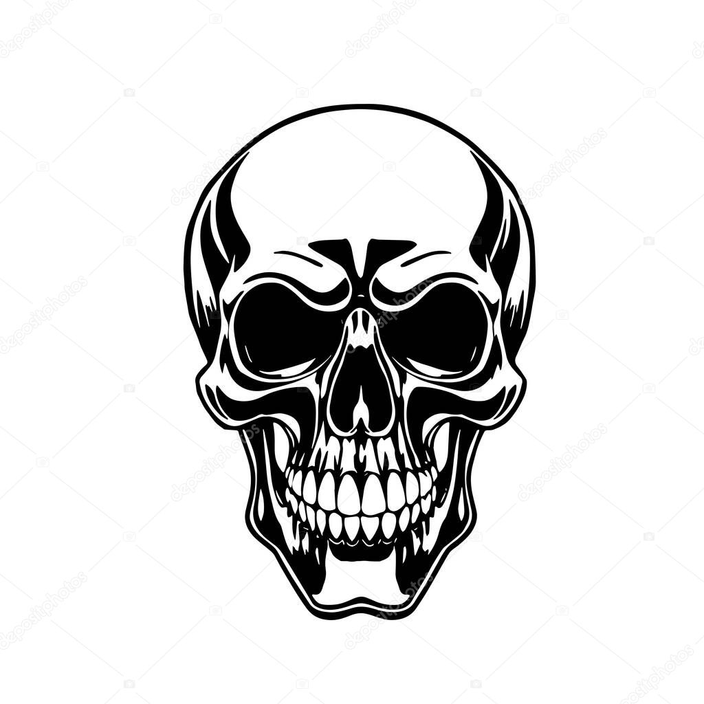 Monochrome Skull Illustration Vector Art. Bold Skull Head Design - BW Vector Illustration. Graphic Skull Artwork - Clean Vector Design. Stylish Skull Vector - Black and White Clip Art.