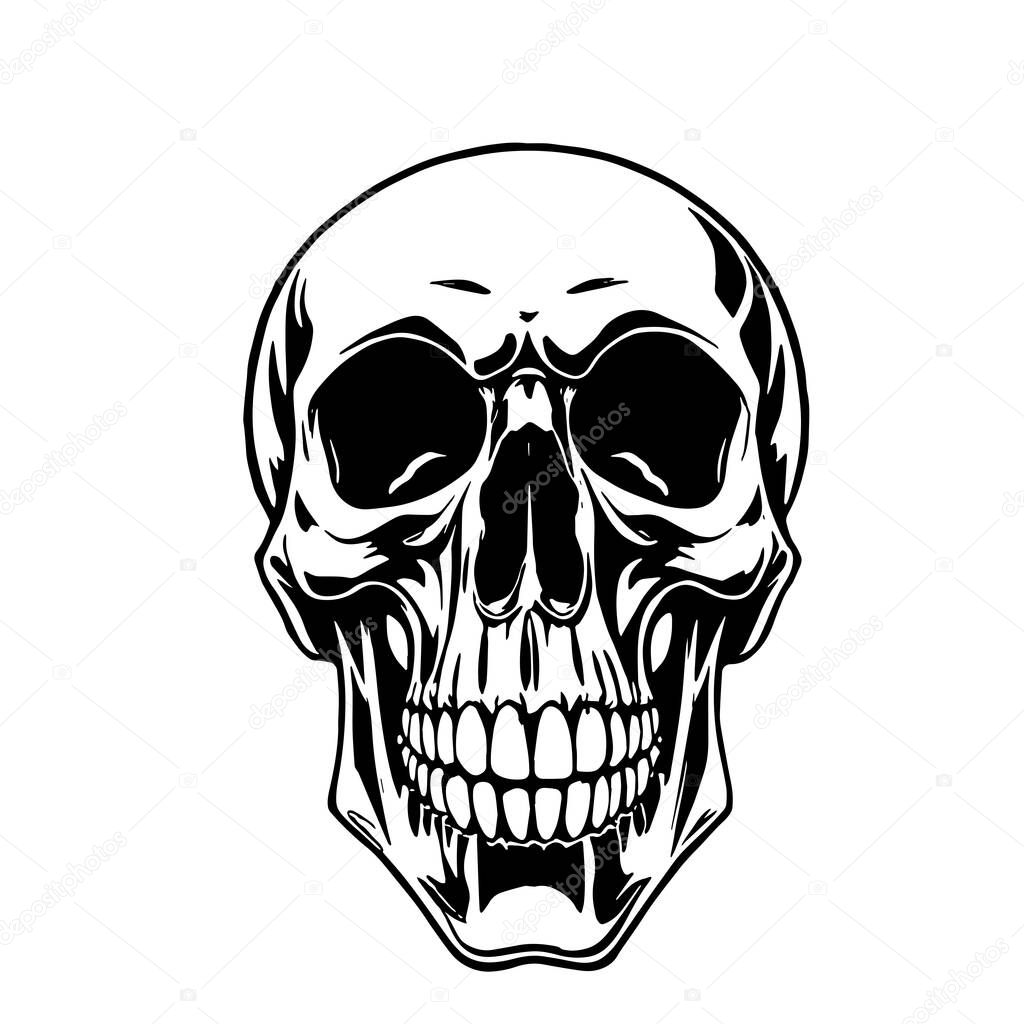 Monochrome Skull Illustration Vector Art. Bold Skull Head Design - BW Vector Illustration. Graphic Skull Artwork - Clean Vector Design. Stylish Skull Vector - Black and White Clip Art.
