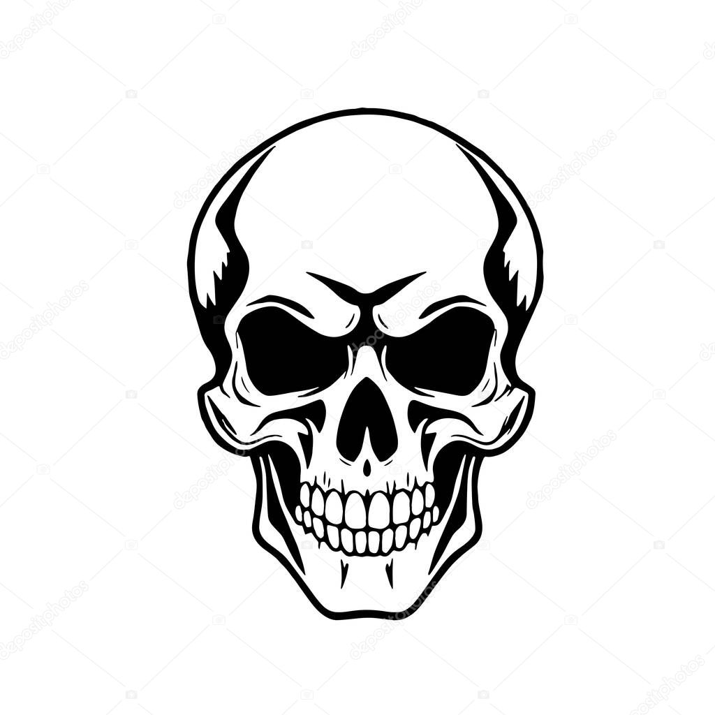 Monochrome Skull Illustration Vector Art. Bold Skull Head Design - BW Vector Illustration. Graphic Skull Artwork - Clean Vector Design. Stylish Skull Vector - Black and White Clip Art.