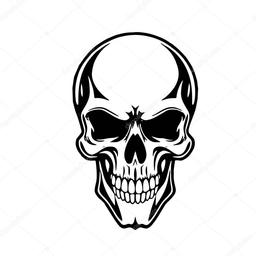 Monochrome Skull Illustration Vector Art. Bold Skull Head Design - BW Vector Illustration. Graphic Skull Artwork - Clean Vector Design. Stylish Skull Vector - Black and White Clip Art.