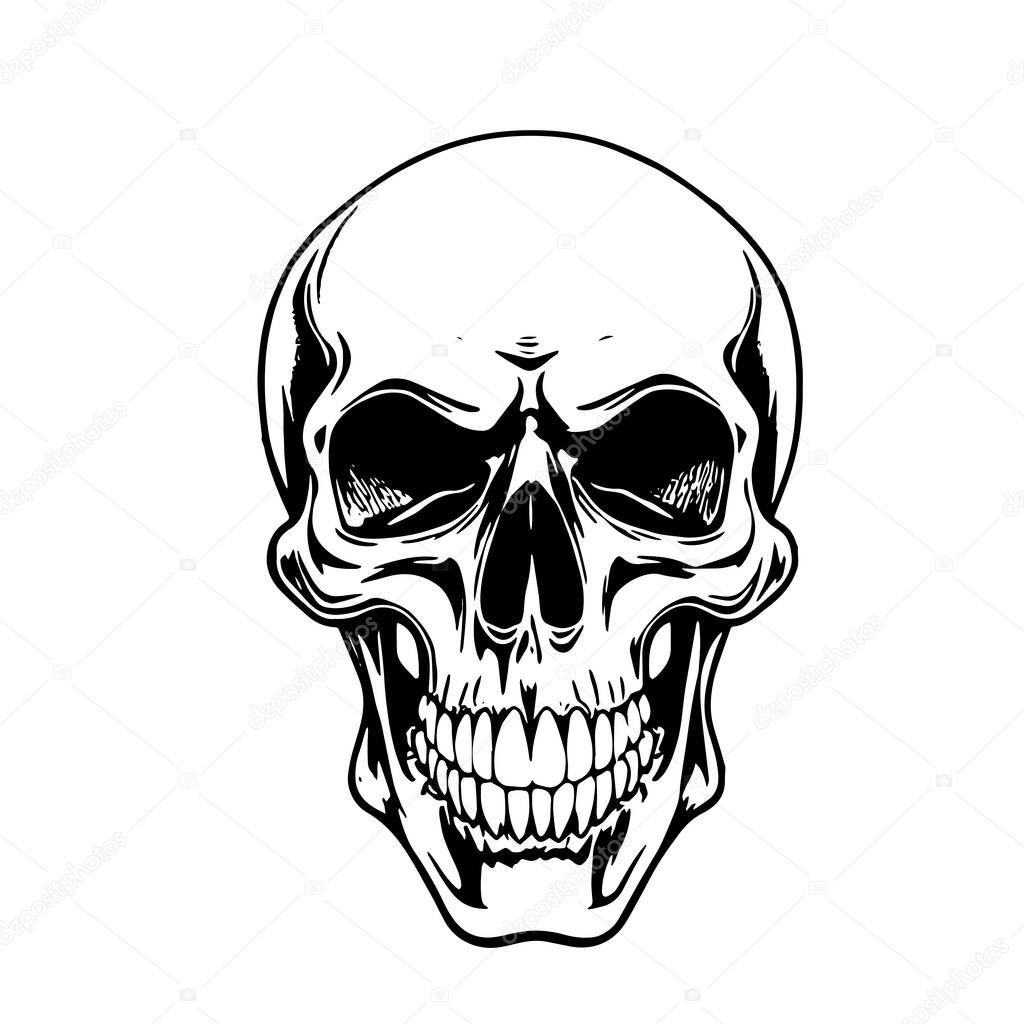 Monochrome Skull Illustration Vector Art. Bold Skull Head Design - BW Vector Illustration. Graphic Skull Artwork - Clean Vector Design. Stylish Skull Vector - Black and White Clip Art.
