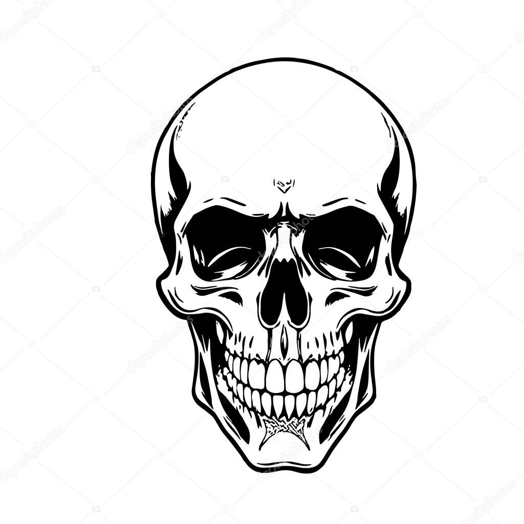Monochrome Skull Illustration Vector Art. Bold Skull Head Design - BW Vector Illustration. Graphic Skull Artwork - Clean Vector Design. Stylish Skull Vector - Black and White Clip Art.