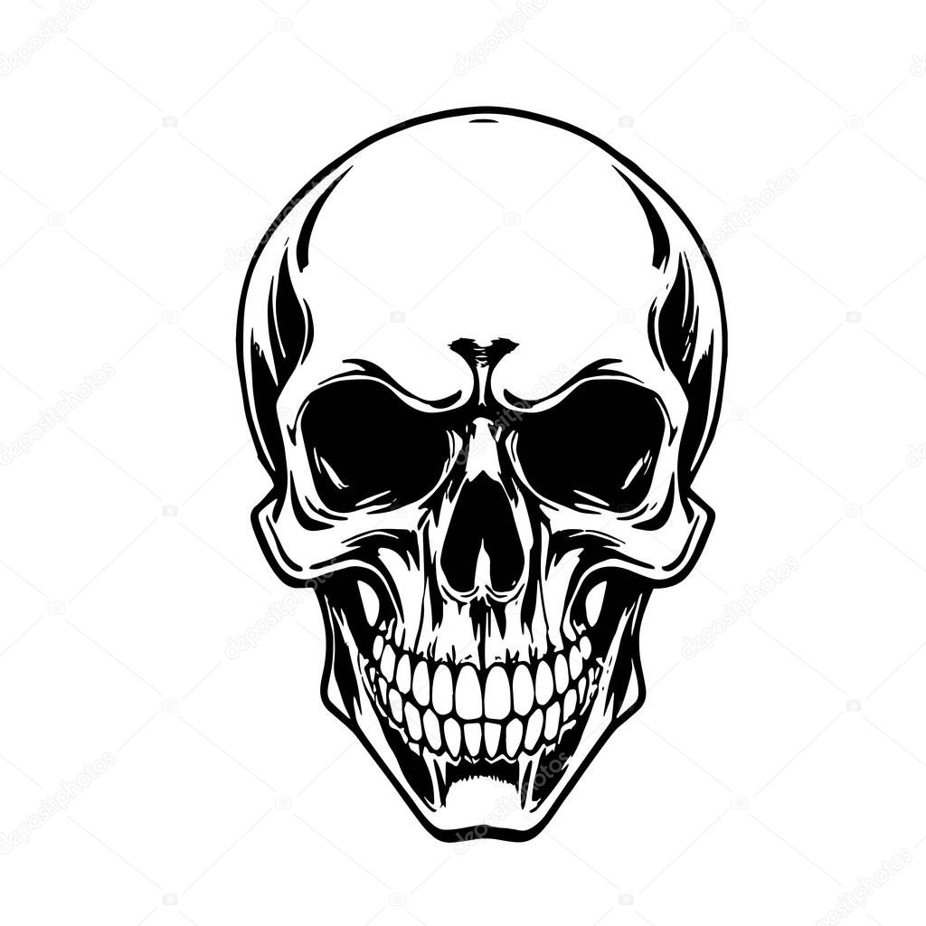Monochrome Skull Illustration Vector Art. Bold Skull Head Design - BW Vector Illustration. Graphic Skull Artwork - Clean Vector Design. Stylish Skull Vector - Black and White Clip Art.
