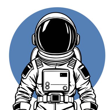 Retro titreşimli stilize edilmiş insan astronot. Uzay giysisi içinde oyuncu bir astronot. Galaktik Arkaplanda Komik Uzay Adamı