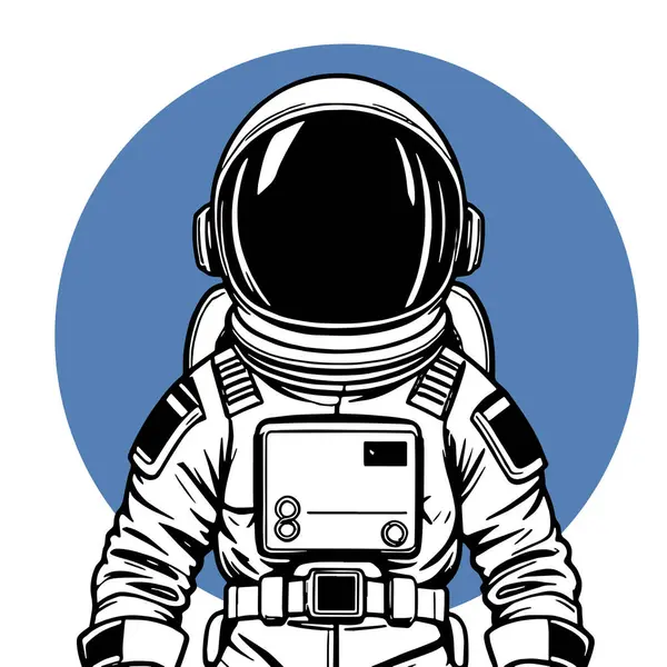 Retro titreşimli stilize edilmiş insan astronot. Uzay giysisi içinde oyuncu bir astronot. Galaktik Arkaplanda Komik Uzay Adamı