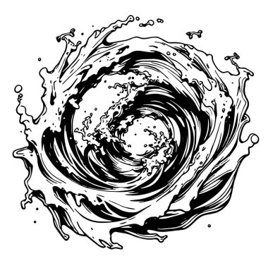 Okyanus dalgası illüstrasyon vektör sanatı. Tek renkli sanatta denizin büyük dalgaları.