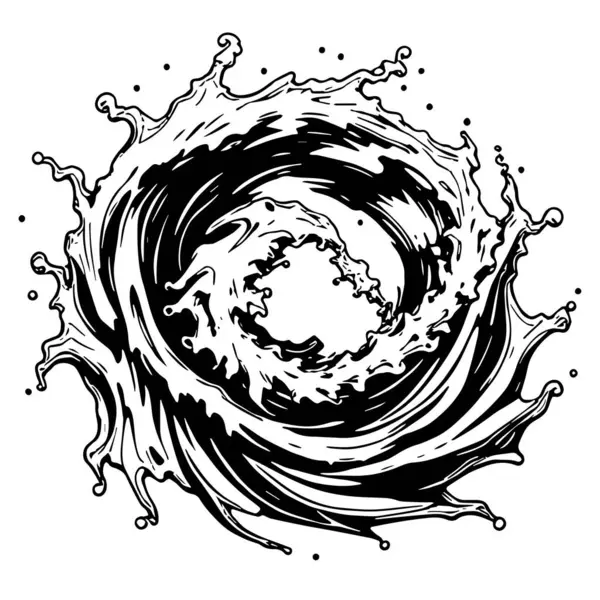 Okyanus dalgası illüstrasyon vektör sanatı. Tek renkli sanatta denizin büyük dalgaları.
