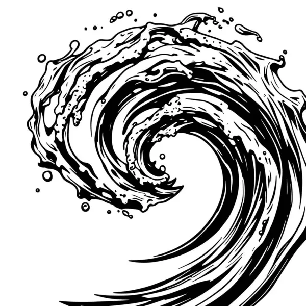 Okyanus dalgası illüstrasyon vektör sanatı. Tek renkli sanatta denizin büyük dalgaları.