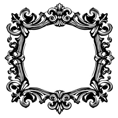 Dekoratif çiçek ve yaprak kıvrımları kabartma çerçeve çizimi. Dekoratif çiçek ve kıvrımların sınır veya arkaplan sanatı oyulmuş süslemeler.