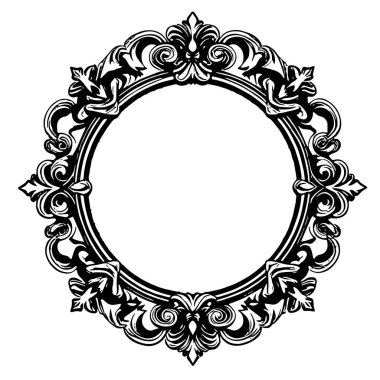 Dekoratif çiçek ve yaprak kıvrımları kabartma çerçeve çizimi. Dekoratif çiçek ve kıvrımların sınır veya arkaplan sanatı oyulmuş süslemeler.