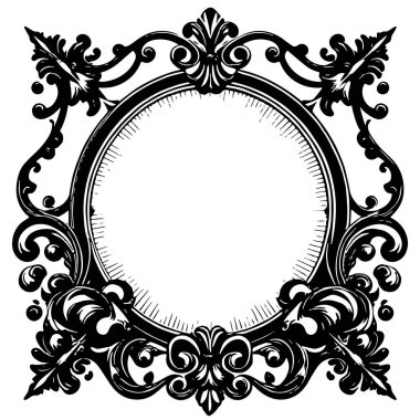 Dekoratif çiçek ve yaprak kıvrımları kabartma çerçeve çizimi. Dekoratif çiçek ve kıvrımların sınır veya arkaplan sanatı oyulmuş süslemeler.