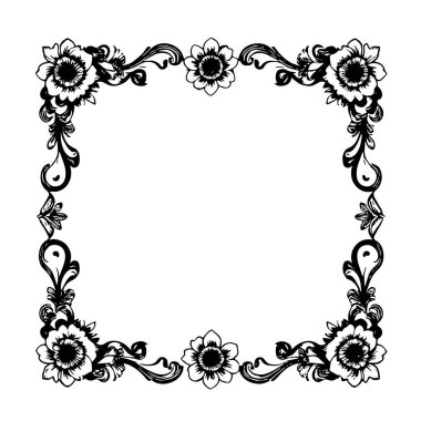 Dekoratif çiçek ve yapraklar arka plan çerçeve çizimlerini oluşturur. Dekoratif çiçeklerin ve kıvrımların kenar arkaplan sanatı süsleri.
