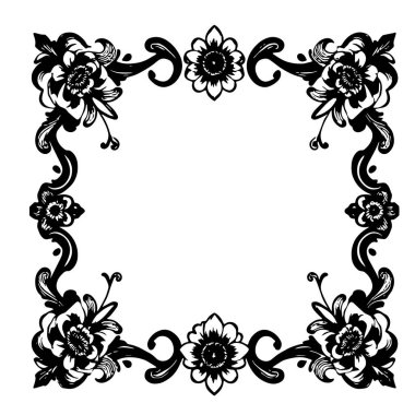 Dekoratif çiçek ve yapraklar arka plan çerçeve çizimlerini oluşturur. Dekoratif çiçeklerin ve kıvrımların kenar arkaplan sanatı süsleri.