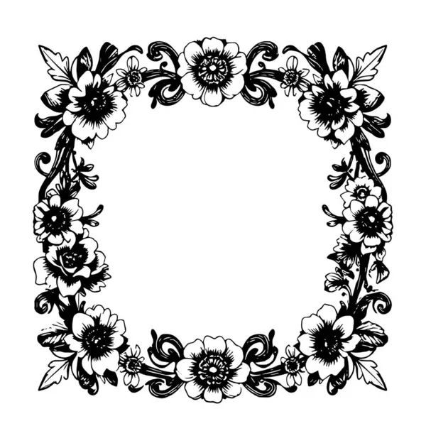 Dekoratif çiçek ve yapraklar arka plan çerçeve çizimlerini oluşturur. Dekoratif çiçeklerin ve kıvrımların kenar arkaplan sanatı süsleri.