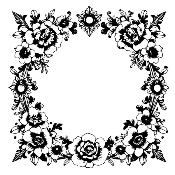 Dekoratif çiçek ve yapraklar arka plan çerçeve çizimlerini oluşturur. Dekoratif çiçeklerin ve kıvrımların kenar arkaplan sanatı süsleri.
