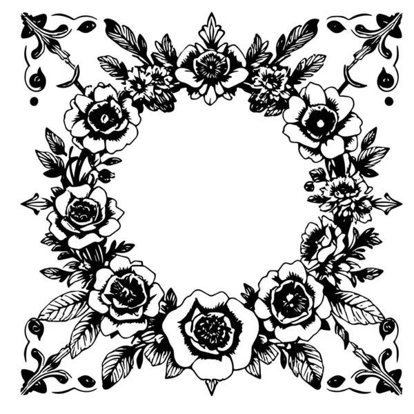Dekoratif çiçek ve yapraklar arka plan çerçeve çizimlerini oluşturur. Dekoratif çiçeklerin ve kıvrımların kenar arkaplan sanatı süsleri.