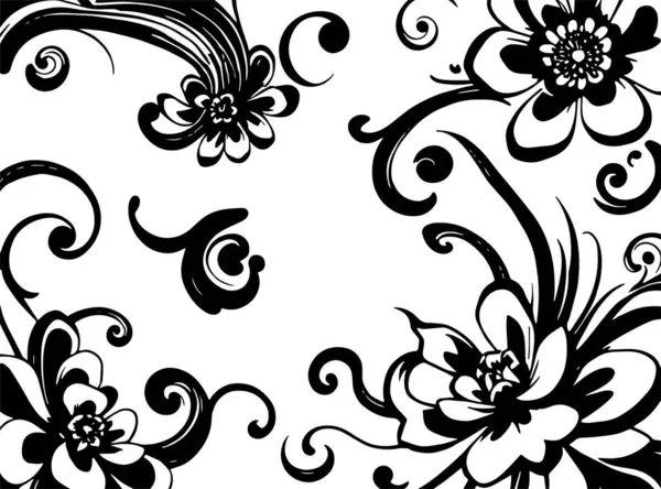 Dekoratif çiçek ve yapraklar arka planda girdap oluşturur. Dekoratif çiçeklerin ve kıvrımların arkaplan sanatı.