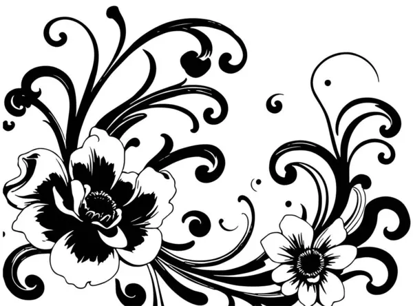 Dekoratif çiçek ve yapraklar arka planda girdap oluşturur. Dekoratif çiçeklerin ve kıvrımların arkaplan sanatı.