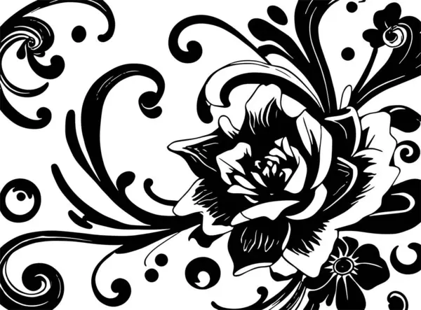 Dekoratif çiçek ve yapraklar arka planda girdap oluşturur. Dekoratif çiçeklerin ve kıvrımların arkaplan sanatı.