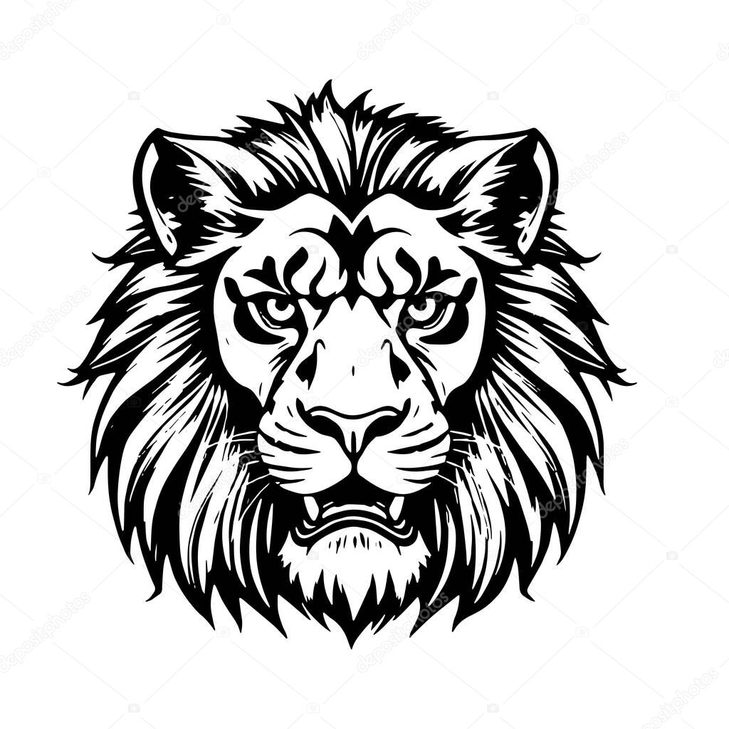 Monochrome Lion Portrait  Fierce and Powerful Wildlife Close-Up suited for wildlife related logo