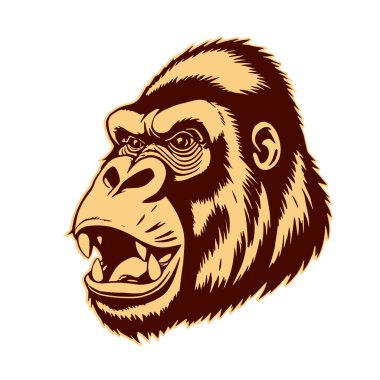 Gorillerin Baş Vektör Tarzı Kalın Çizgi Sanatı. Ayrıntılı Tek Renkli Goril Portresi Kalem ve Mürekkep Biçiminde