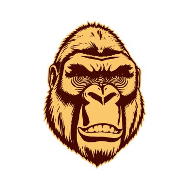 Gorillerin Baş Vektör Tarzı Kalın Çizgi Sanatı. Ayrıntılı Tek Renkli Goril Portresi Kalem ve Mürekkep Biçiminde