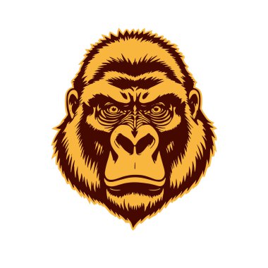 Gorillerin Baş Vektör Tarzı Kalın Çizgi Sanatı. Ayrıntılı Tek Renkli Goril Portresi Kalem ve Mürekkep Biçiminde