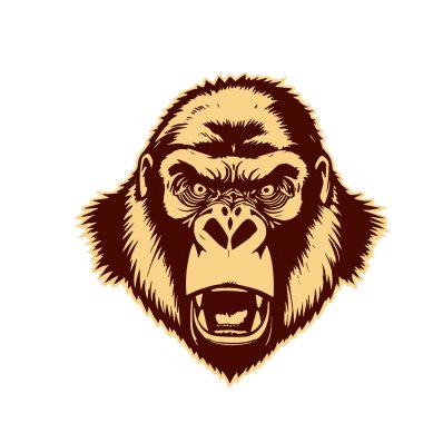 Gorillerin Baş Vektör Tarzı Kalın Çizgi Sanatı. Ayrıntılı Tek Renkli Goril Portresi Kalem ve Mürekkep Biçiminde