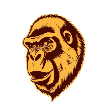 Gorillerin Baş Vektör Tarzı Kalın Çizgi Sanatı. Ayrıntılı Tek Renkli Goril Portresi Kalem ve Mürekkep Biçiminde