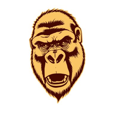 Gorillerin Baş Vektör Tarzı Kalın Çizgi Sanatı. Ayrıntılı Tek Renkli Goril Portresi Kalem ve Mürekkep Biçiminde