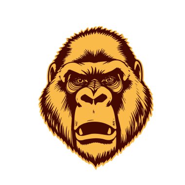 Gorillerin Baş Vektör Tarzı Kalın Çizgi Sanatı. Ayrıntılı Tek Renkli Goril Portresi Kalem ve Mürekkep Biçiminde