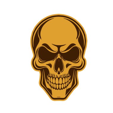 Çift tonlu Gotik Kafatası Sanatı. İnsan Kafatası çizimi, Ölümlülüğün sembolü. Monokrom tarzında vintage Syle Human Skull illüstrasyonu.