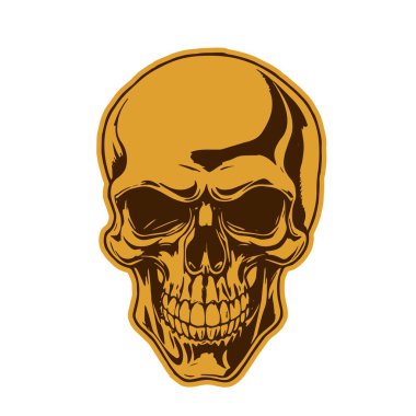 Çift tonlu Gotik Kafatası Sanatı. İnsan Kafatası çizimi, Ölümlülüğün sembolü. Monokrom tarzında vintage Syle Human Skull illüstrasyonu.