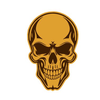 Çift tonlu Gotik Kafatası Sanatı. İnsan Kafatası çizimi, Ölümlülüğün sembolü. Monokrom tarzında vintage Syle Human Skull illüstrasyonu.