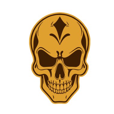 Çift tonlu Gotik Kafatası Sanatı. İnsan Kafatası çizimi, Ölümlülüğün sembolü. Monokrom tarzında vintage Syle Human Skull illüstrasyonu.